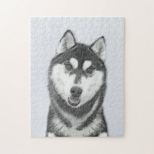 Puzzle Sibérie Husky (noir et blanc) peint l'art du chie