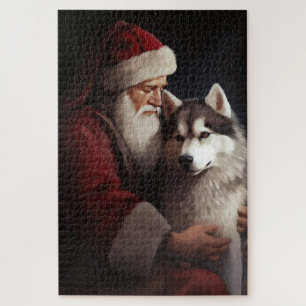 Puzzle Sibérien Husky avec Noël Festif du Père Noël