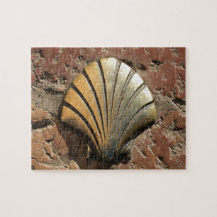 Puzzle Signe en coquille d'or El Camino, trottoir, Leon,