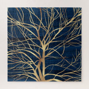 Puzzle Silhouette Arbre d'Or moderne Design bleu minimal