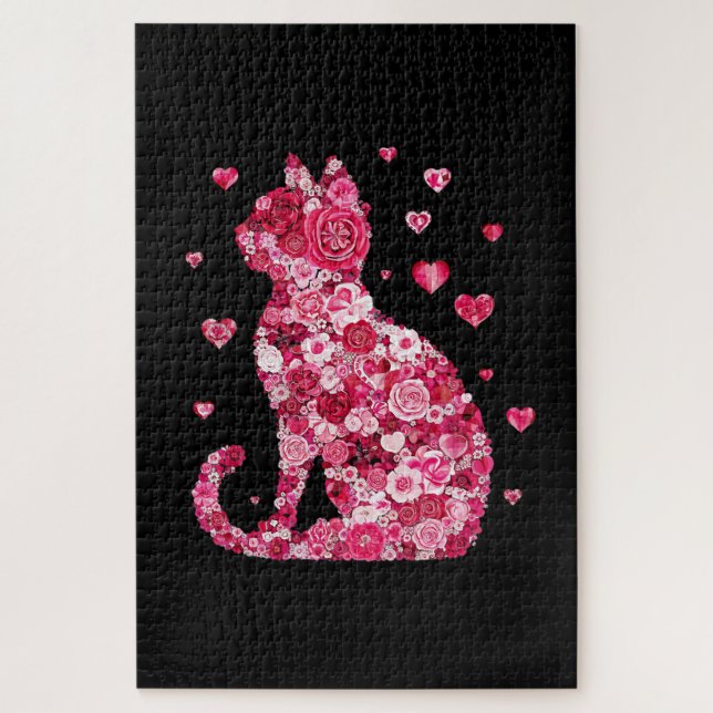 Puzzle Silhouette Chat Floral ArtFaux Toile Enveloppée Im (Vertical)