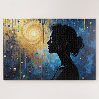 Puzzle Silhouette cosmique - Femme en Galaxie d'or