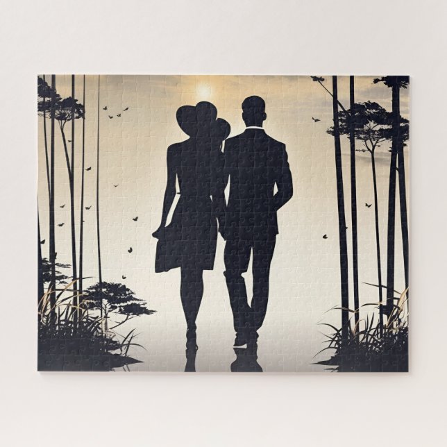 Puzzle Silhouette Couple Couple Haut De Coude Soleil Marc (Horizontal)
