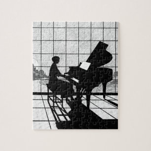 Puzzle Silhouette de Piano Style Art Déco   Noir et Blanc