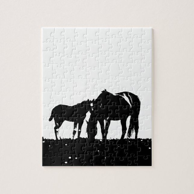 Puzzle Silhouette des chevaux noirs et blancs (Vertical)