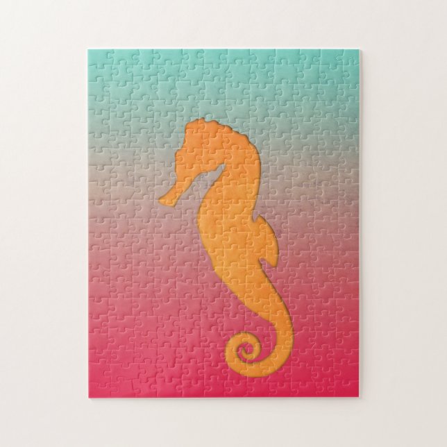 Puzzle Silhouette d'hippocampe orange turquoise simple (Vertical)