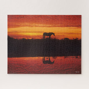 Puzzle Silhouette du Cheval contre le ciel couché de sol