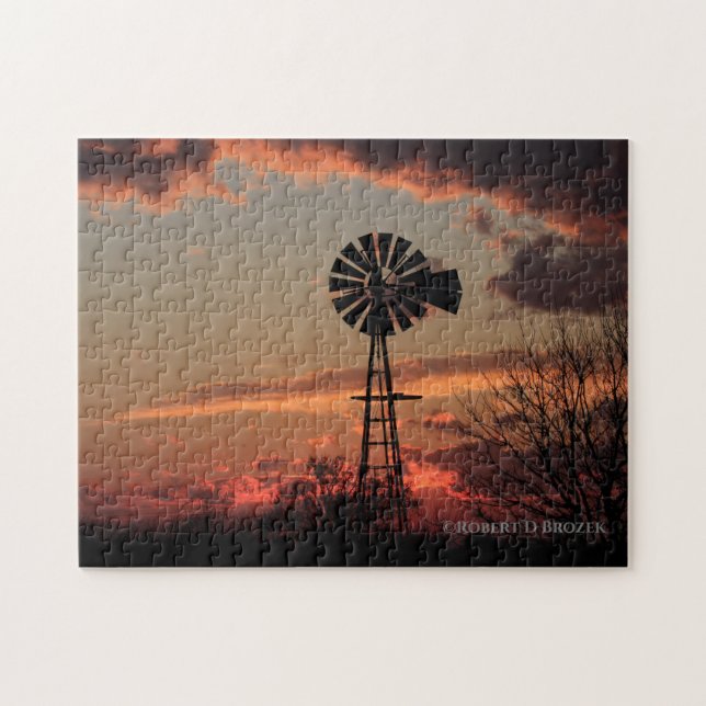 Puzzle Silhouette du moulin à vent du Kansas avec énigme  (Horizontal)