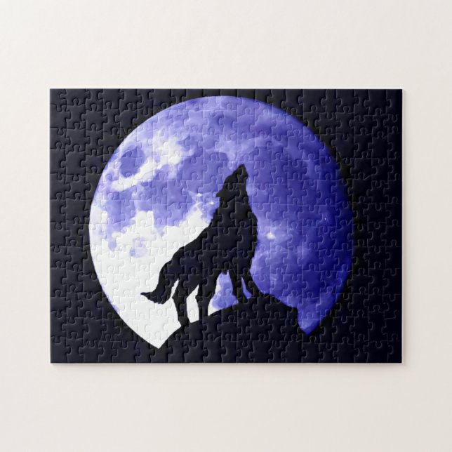Puzzle Silhouette et Pleine lune Wolf (Horizontal)