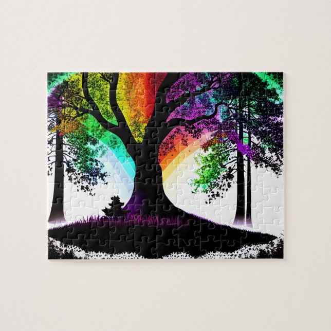 Puzzle Silhouette noire et blanche Ciel arc-en-ciel Abstr (Horizontal)