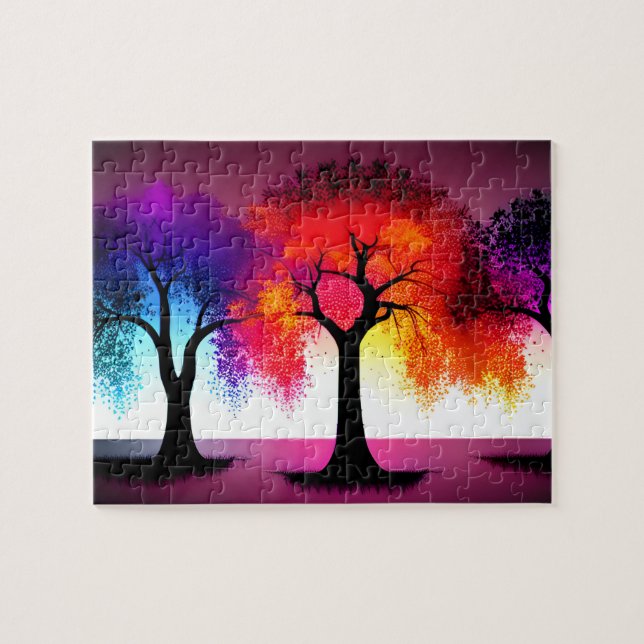 Puzzle Silhouettes d'automne violet et orange (Horizontal)
