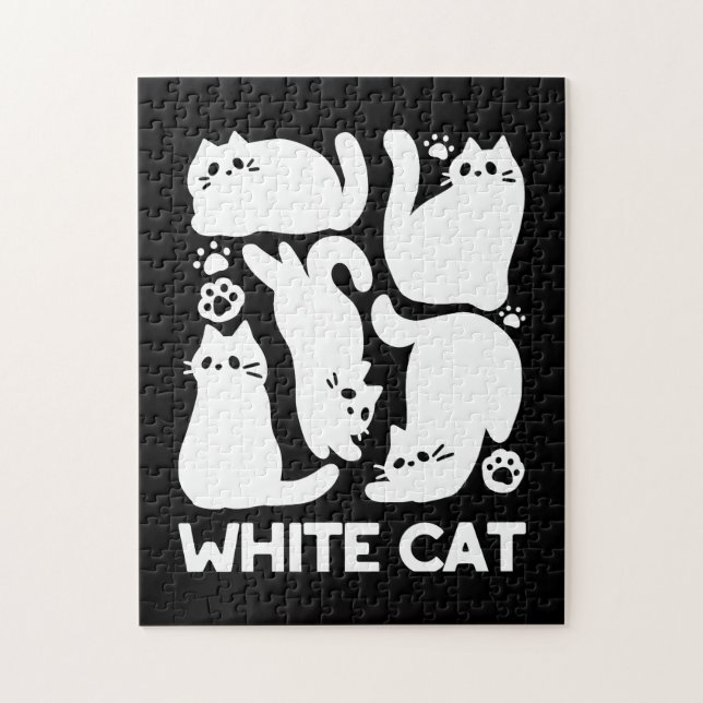 Puzzle Silhouettes de chaton blanc - Design Feline mignon (Vertical)