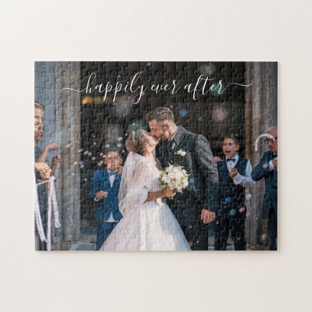 Puzzle Simple Elegant Script Mariage photo nouvellement m (Horizontal)