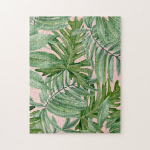Puzzle Simple moderne Pink Palm Leaf Tropical Floral