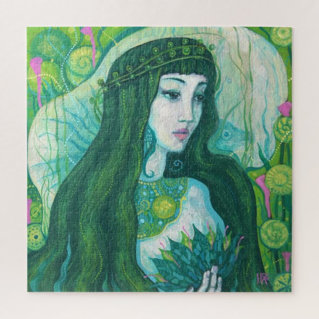 Puzzle Sirène à cheveux vert sous l'Imaginaire sous-marin (Vertical)