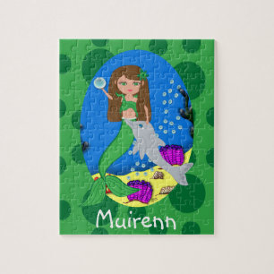 Puzzle Sirène verte dans l'océan avec un dauphin