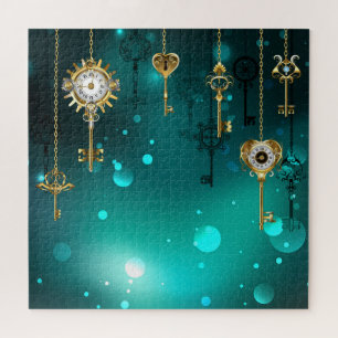 Puzzle Skeleton Keys on Green Background