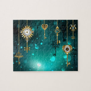 Puzzle Skeleton Keys on Green Background