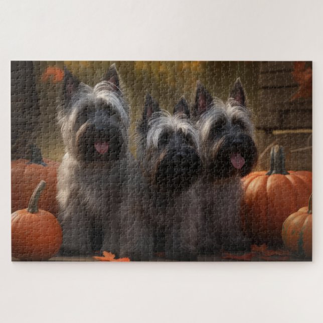 Puzzle Skye Terrier Chiot Automne Citrouille délice (Horizontal)
