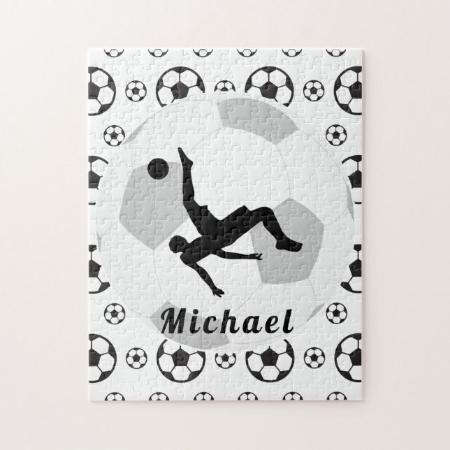 Puzzle Soccer gardien de but noir & blanc Nom du joueur (Vertical)