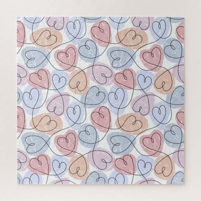 Puzzle Soft Hearts : Continuous Line Valentine's (Vertical)