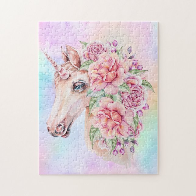 Puzzle Soft Pastel Unicorn avec Rose (Vertical)