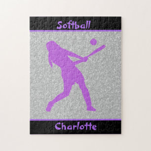 Puzzle Softball Girls Purple & Silver Sparkle