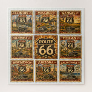 Puzzle Soirée de jeu sur la Route 66 - Mosaïque de timbre