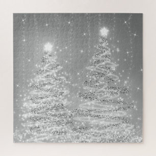 Puzzle Soirée de Noël Élégante Arbres pétillants Argent