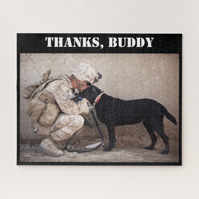 Puzzle Soldat en équipement de combat et chien militaire (Horizontal)