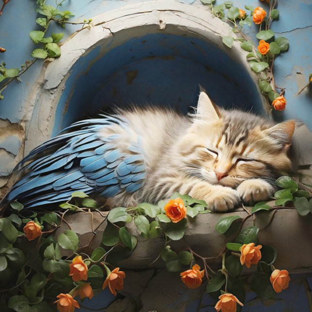 Puzzle Sommeil Tan Tabby Demi Kitten Demi-Oiseau (Close- up of artwork)