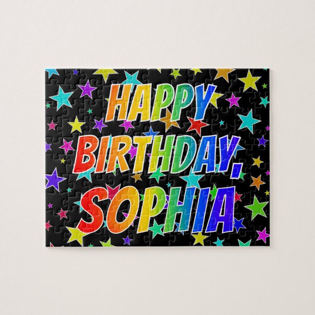Puzzle "SOPHIE" Prénom, Amusant "HEUREUX ANNIVERSAIRE" (Horizontal)