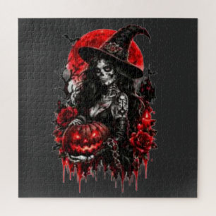 Puzzle Sorcière gothique Citrouille Halloween Chat noir É