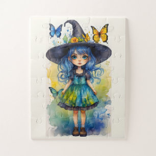Puzzle Sorcière mignonne et papillons