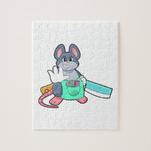 Puzzle Souris comme coiffeur avec ciseaux et comble