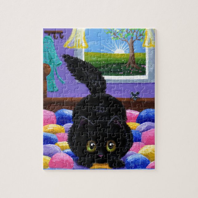 Puzzle Souris de chat noir amusant (Vertical)