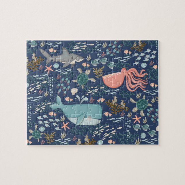 Puzzle Sous la mer Aquarelle Océan Animaux Art (Horizontal)