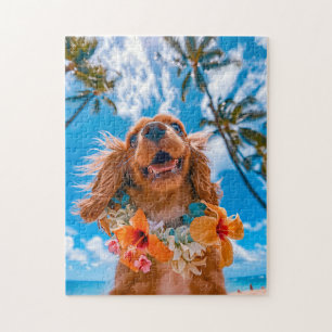 Puzzle Spaniel Selfie sur une plage tropicale