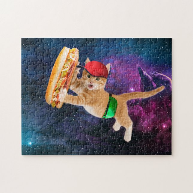 Puzzle Spatiale chat avec casquette et sac à dos (Horizontal)