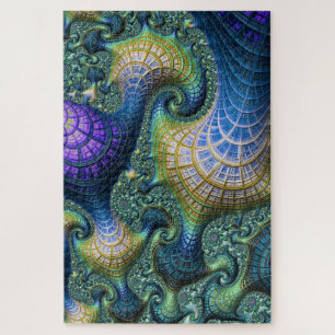 Puzzle Spirales architecturales fractales bleues