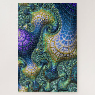 Puzzle Spirales architecturales fractales bleues