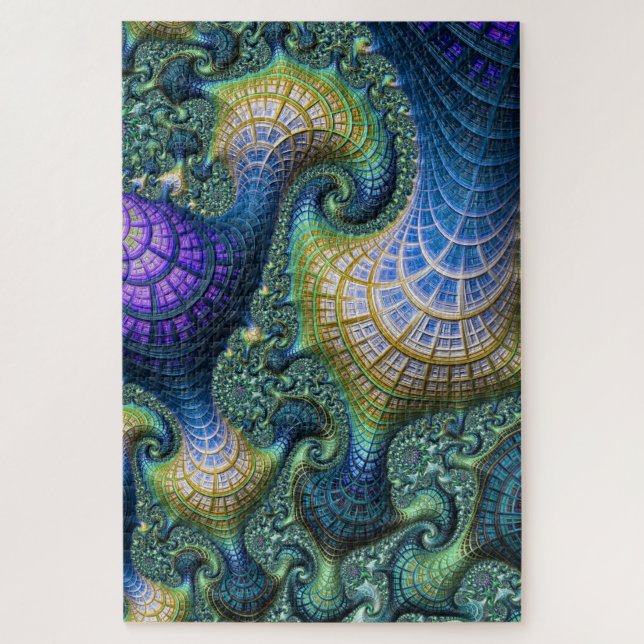 Puzzle Spirales architecturales fractales bleues (Vertical)