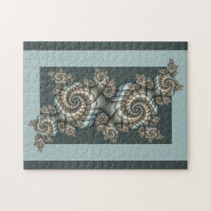 Puzzle Spirales d'art fractal beige abstrait bleu clair