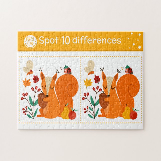 Puzzle Spot 10 Différences Écureuil Papillon Ladybug Kid (Horizontal)