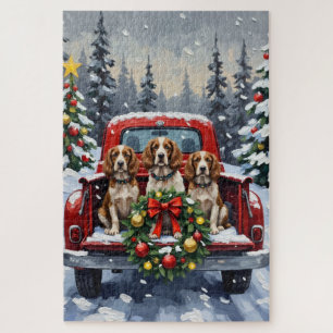 Puzzle Springer Spaniel camion rouge de Noël vacances