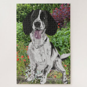Puzzle Springer Spaniel noir et blanc sur fond de fleurs