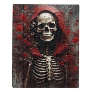 Puzzle Squelette dans un cap rouge avec fleurs