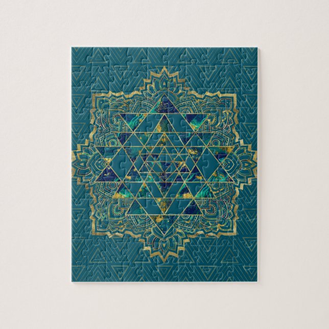Puzzle Sri Yantra/or, marbre et Teal de Sri Chakra (Vertical)