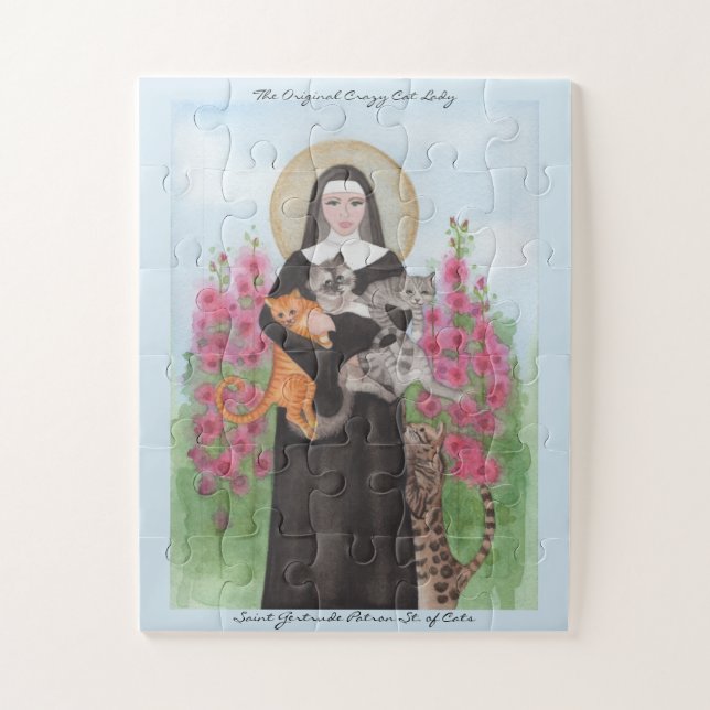 PUZZLE St. Gertrude Schutzheilige Katzen hinzufüge (Vertikal)
