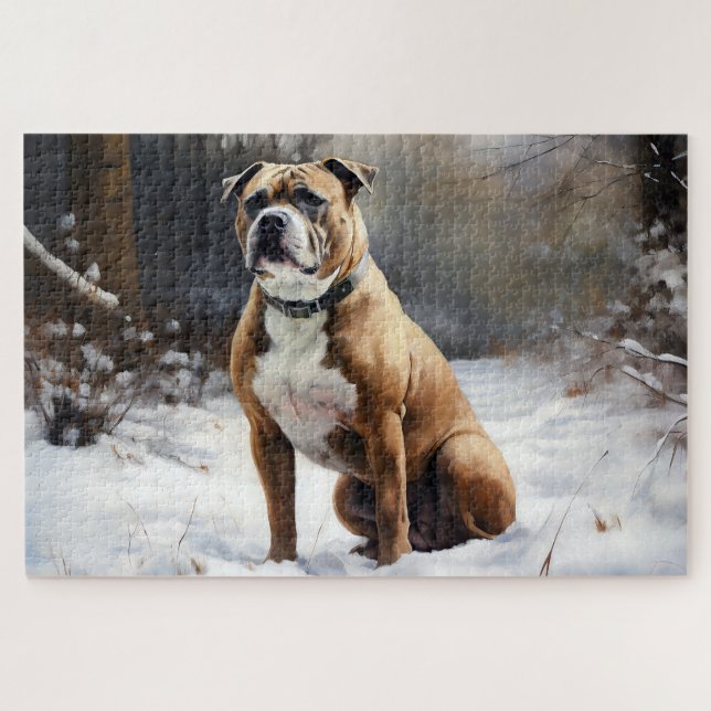 Puzzle Staffordshire Bull Terrier Laisser neiger Noël (Horizontal)